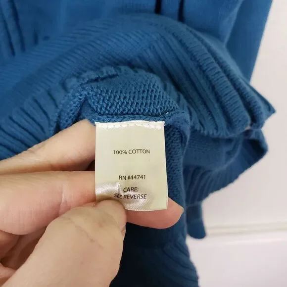 Women's Blue Knitted Cotton Long Tunic Zip Up Cold Weather Jacket Size XL - Picture 9 of 10